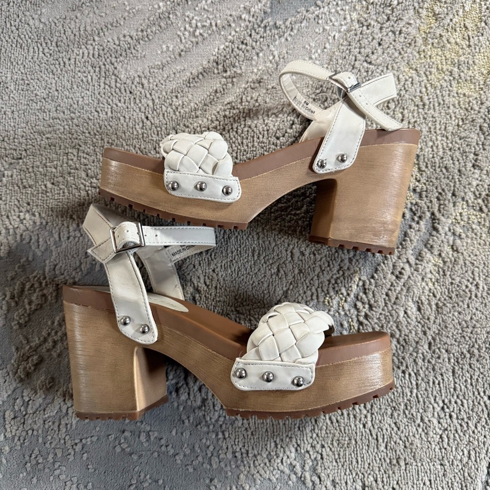 Anne Klein Loris White block heels platform wedge Sandals summer shoes 8 - Picture 3 of 10